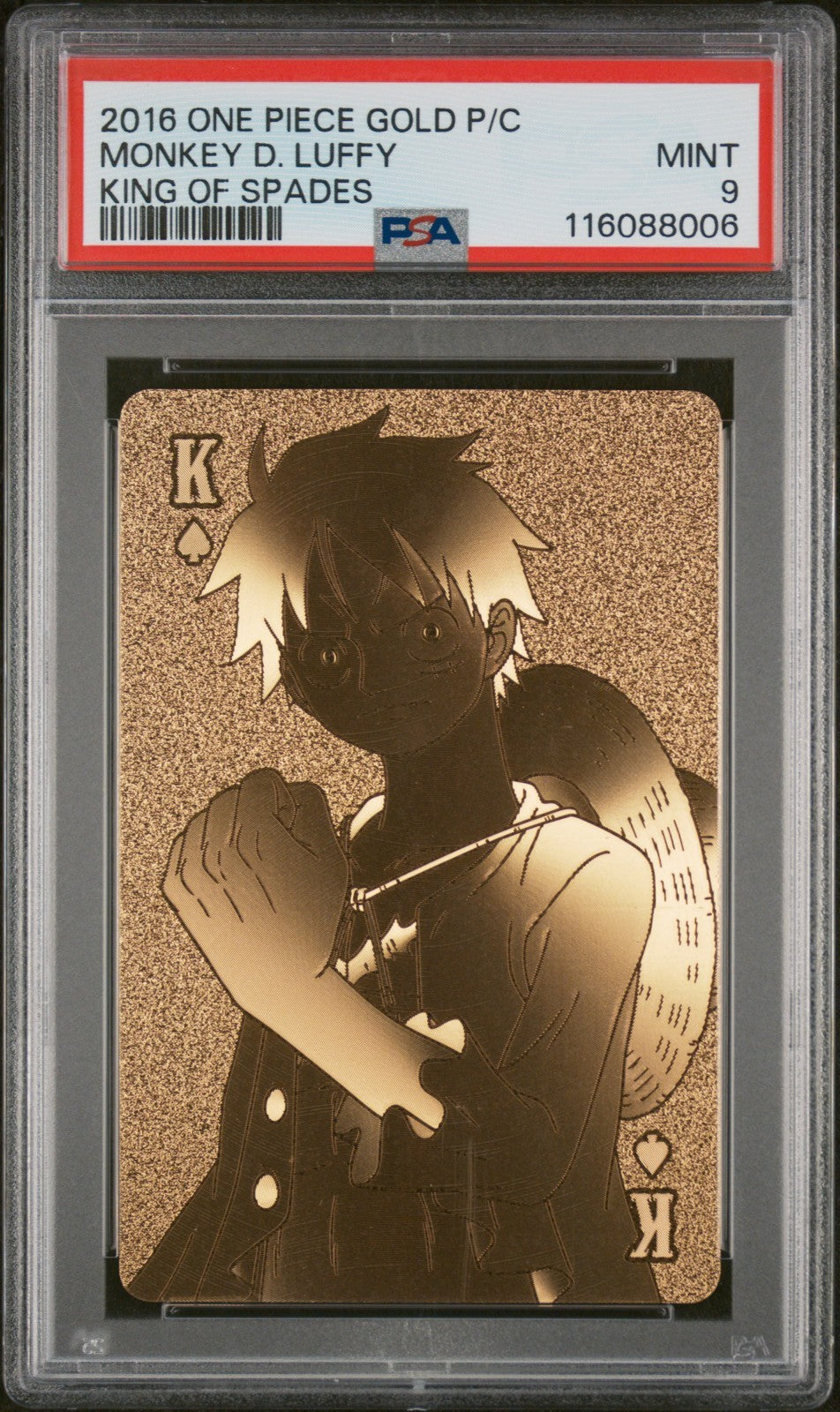 PSA 9 - Monkey D. Luffy King of Spades - One Piece Gold Poker Playing Card 2016