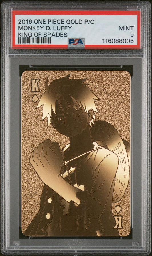 PSA 9 - Monkey D. Luffy King of Spades - One Piece Gold Poker Playing Card 2016