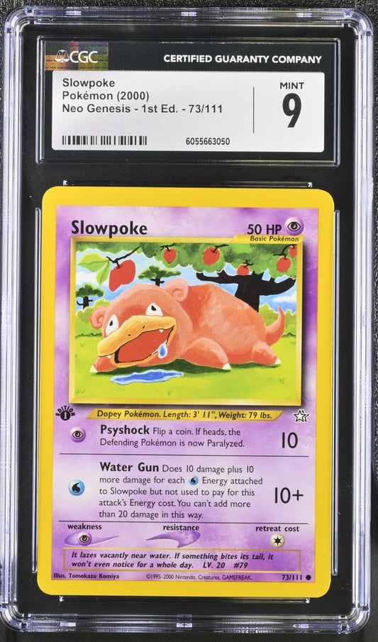 CGC 9 - Slowpoke 73/111 1st Edition Common - Pokemon Neo Genesis WOTC Vintage