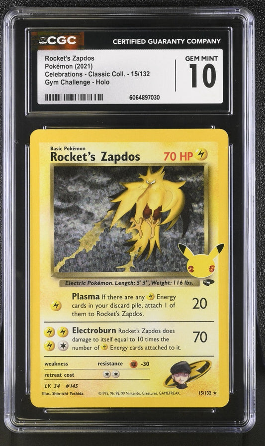 CGC 10  Rocket's Zapdos 15/132 Holo Celebrations Classic Collection Pokemon 25th