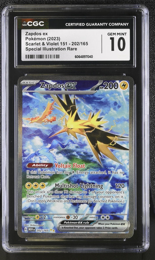 CGC 10  Zapdos ex 202/165 Special Illustration Rare Pokemon 151 English Gem Mint