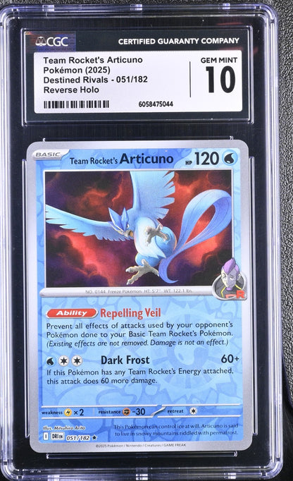 CGC 10 - Team Rocket's Articuno 051/182 Reverse Holo - Pokemon Destined Rivals