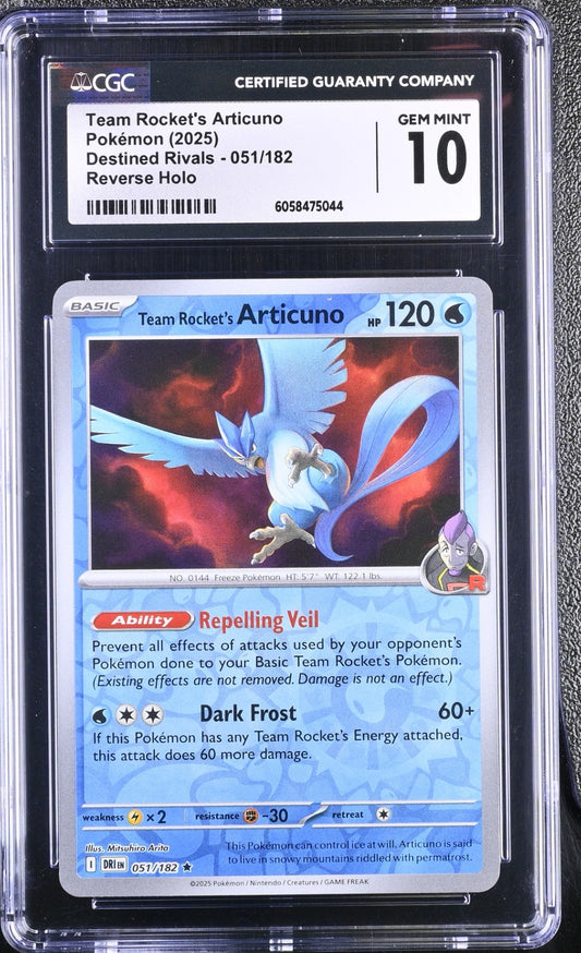CGC 10 - Team Rocket's Articuno 051/182 Reverse Holo - Pokemon Destined Rivals