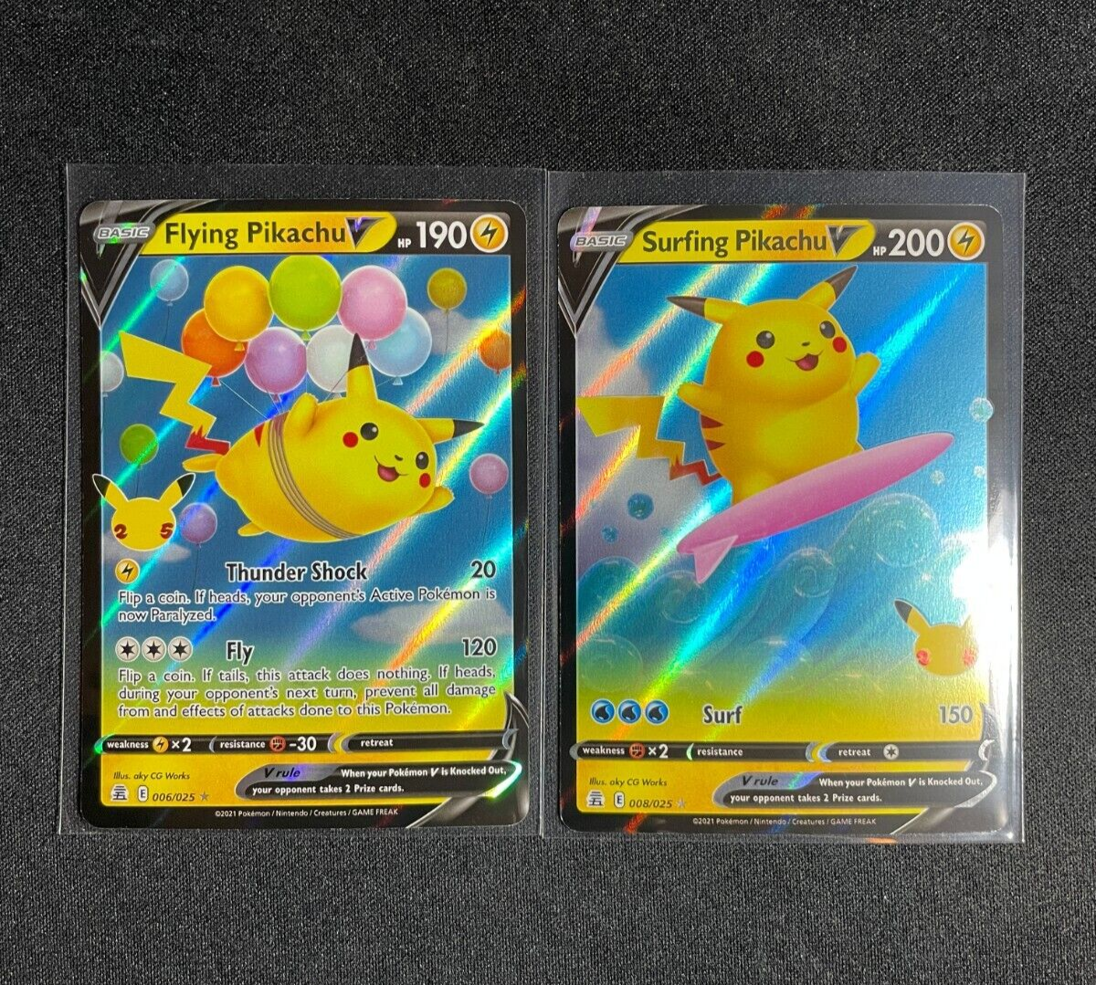 Flying Pikachu V 006/025 & Surfing Pikachu V 008/025 - Celebrations Pokemon 25th