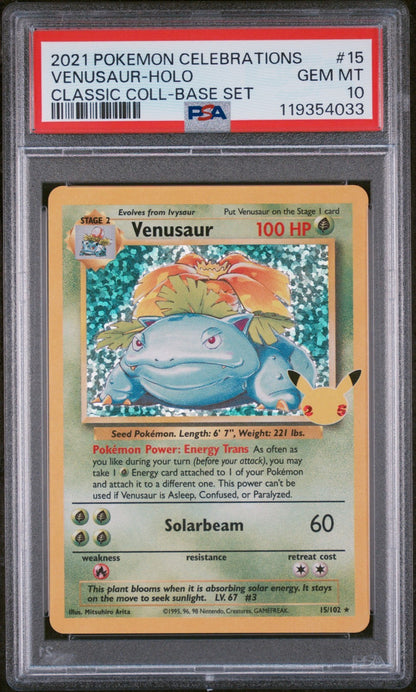 PSA 10 - Venusaur 15/102 Holo Rare  Celebrations Classic Collection Pokemon 25th