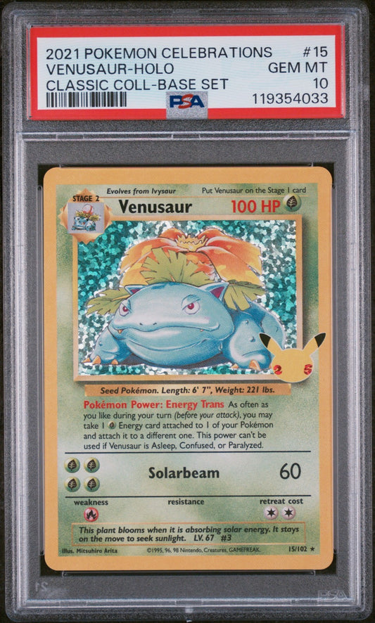 PSA 10 - Venusaur 15/102 Holo Rare  Celebrations Classic Collection Pokemon 25th