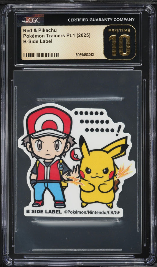 CGC 10 Pristine Red & Pikachu B-Side Label Sticker Pokemon Japanese Merchandise