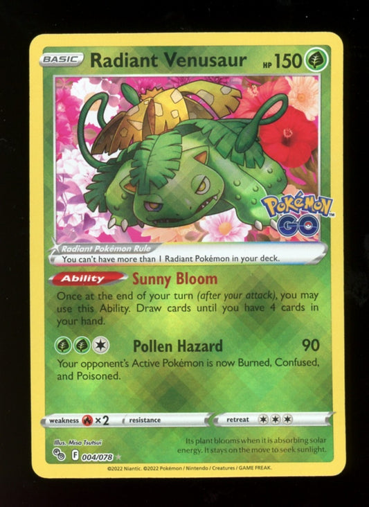Radiant Venusaur 004/078 Shiny Holo Rare - Pokemon GO Pokemon Sword Shield - NM