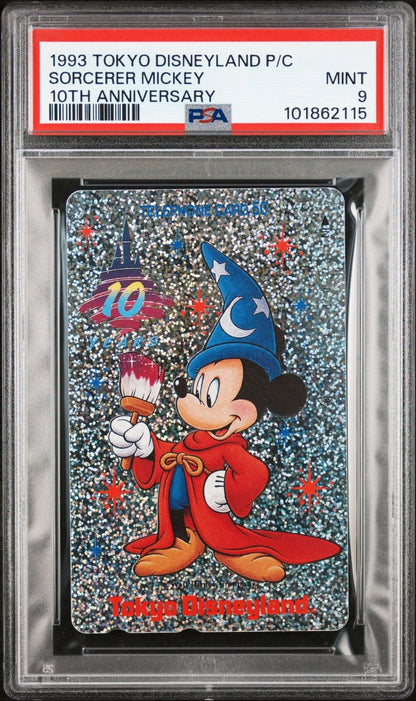 PSA 9 - Sorcerer Mickey Mouse Tokyo Disneyland 10th Anniversary Phone Card 1993