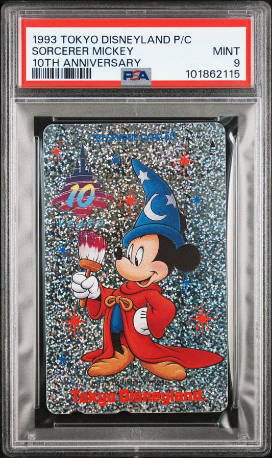 PSA 9 - Sorcerer Mickey Mouse Tokyo Disneyland 10th Anniversary Phone Card 1993