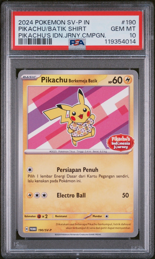 PSA 10 - Pikachu in Batik Shirt 190/SV-P Promo  Pokemon Indonesian Exclusive Gem