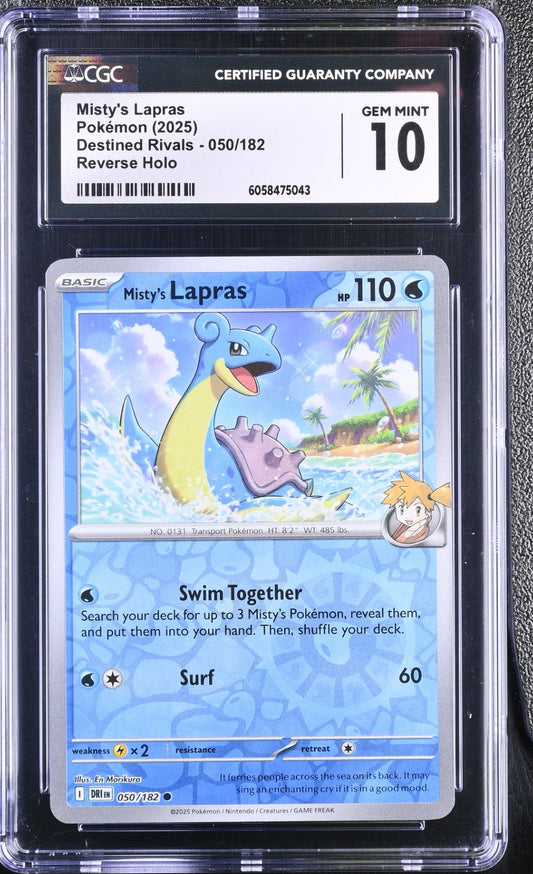 CGC 10 - Misty's Lapras 050/182 Reverse Holo - Pokemon Destined Rivals Gem Mint