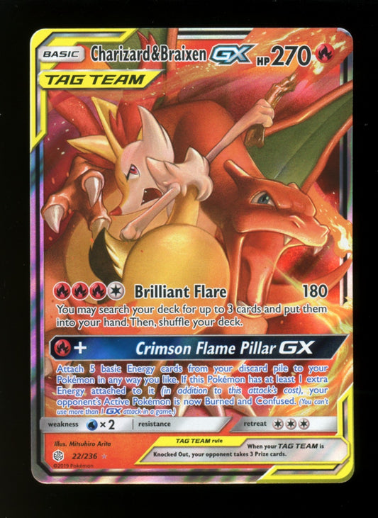 Charizard & Braixen GX 22/236 Ultra Rare - Cosmic Eclipse Pokemon Sun & Moon NM