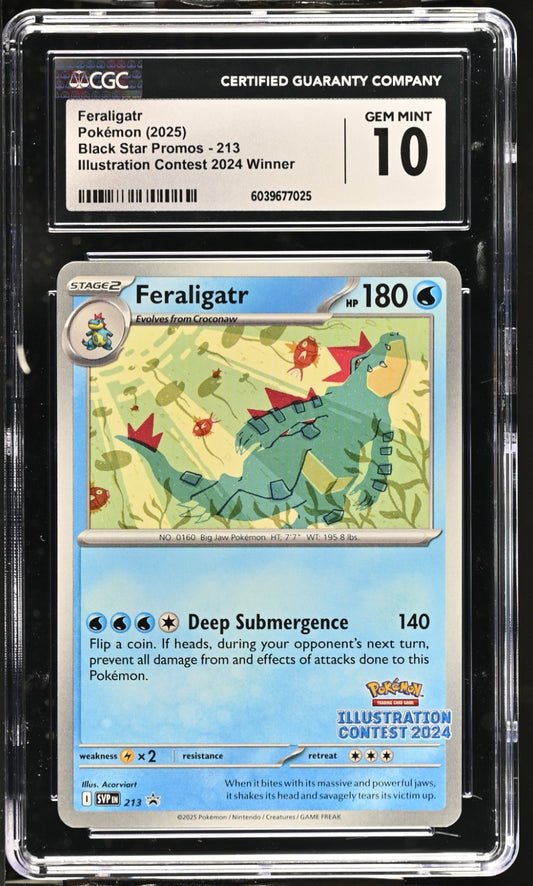 CGC 10 - Feraligatr 213 SVP Pokemon Illustration Contest 2024 Black Star Promo B