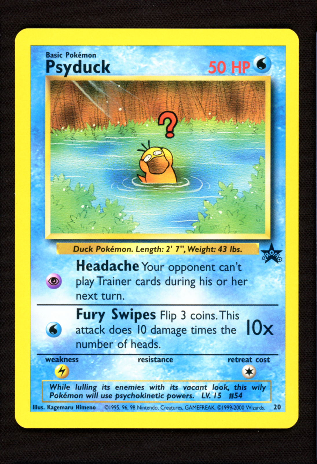 Psyduck #20 Black Star Promo - Pokemon WOTC Vintage 2000 Himeno - Near Mint NM