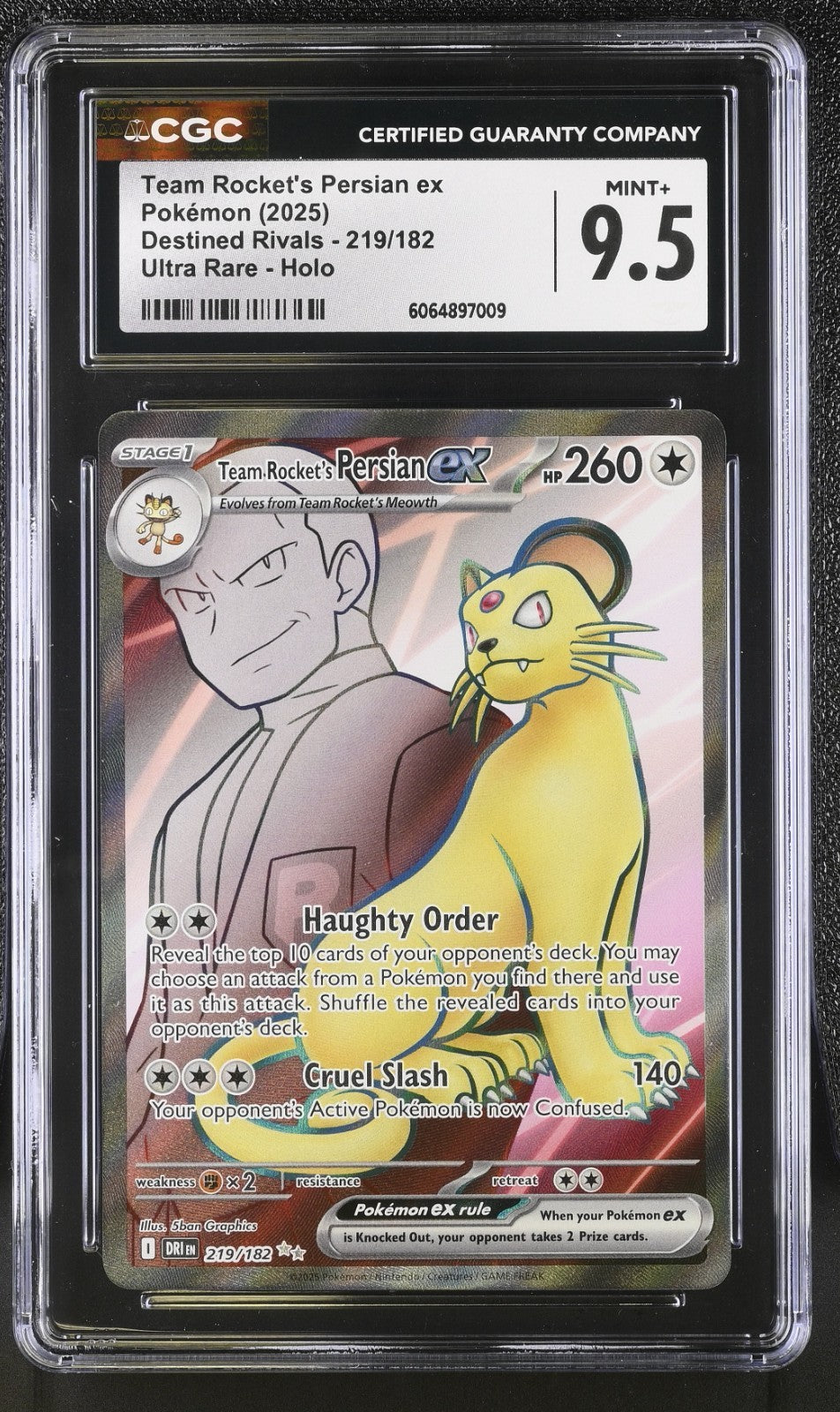 CGC 9.5 Team Rocket's Persian ex 219/182 Full Art Pokemon Destined Rivals DRI EN