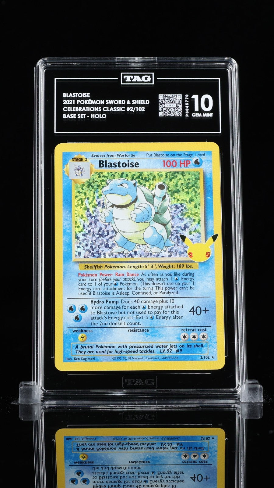 TAG 10 - Blastoise 2/102 - Celebrations Classic Collection Pokemon 25th Gem Mint