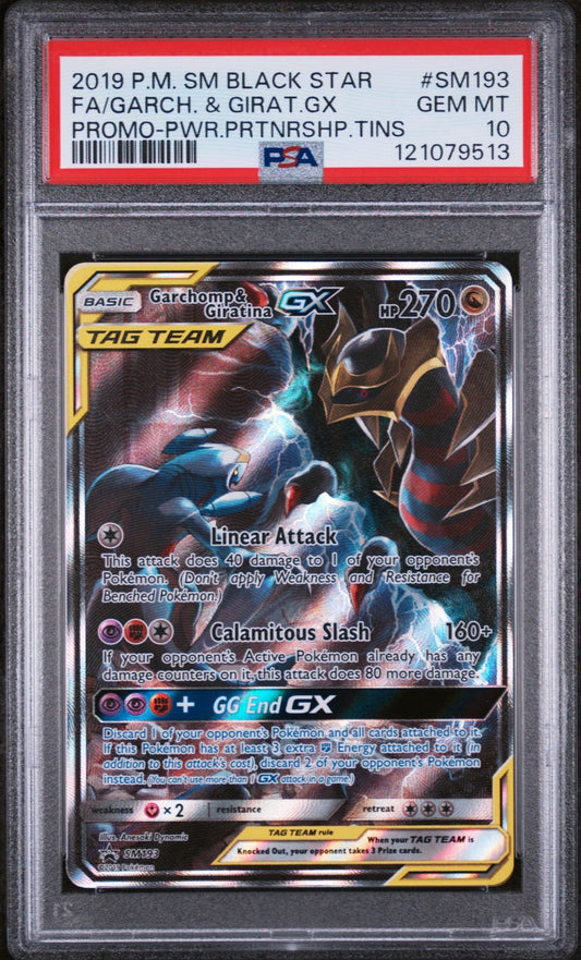PSA 10 Garchomp & Giratina GX SM193 Black Star Promo Sun & Moon Partnership Tin