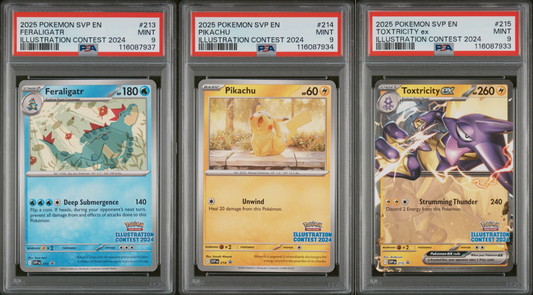 PSA 9 Set Feraligatr Pikachu 214 Toxtricity ex Pokemon Illustration Contest 2024