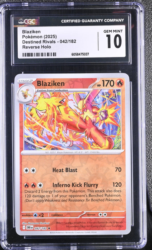 CGC 10 - Blaziken 042/182 Reverse Holo Rare - Pokemon Destined Rivals Gem Mint