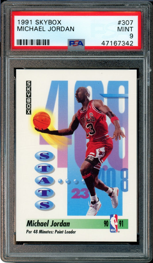 PSA 9  Michael Jordan #307 1990-1991 SkyBox NBA Basketball Chicago Bulls HOF