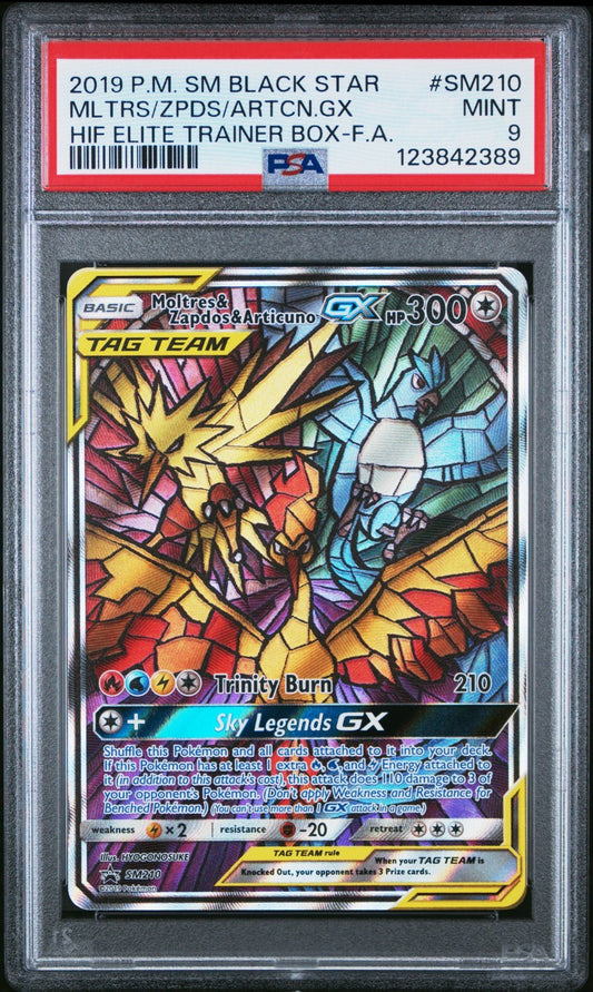 PSA 9 - Moltres & Zapdos & Articuno GX SM210 Promo Hidden Fates ETB Pokemon TCG