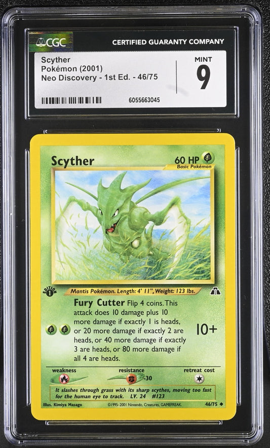 CGC 9 - Scyther 46/75 1st Edition Uncommon - Pokemon Neo Discovery WOTC Vintage