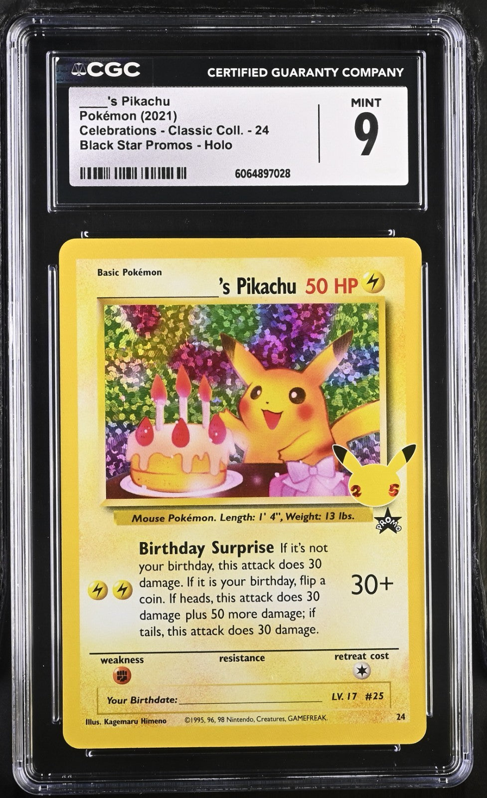 CGC 9 - Birthday Pikachu #24 Holo  Celebrations Classic Collection Pokemon 25th