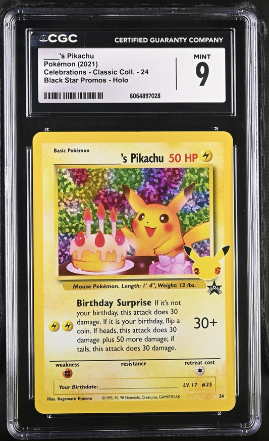CGC 9 - Birthday Pikachu #24 Holo  Celebrations Classic Collection Pokemon 25th