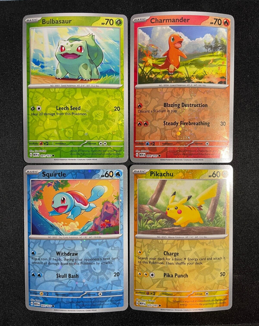 Pikachu Bulbasaur Charmander & Squirtle - Pokemon 151 Costco Mini Tin Promos  NM