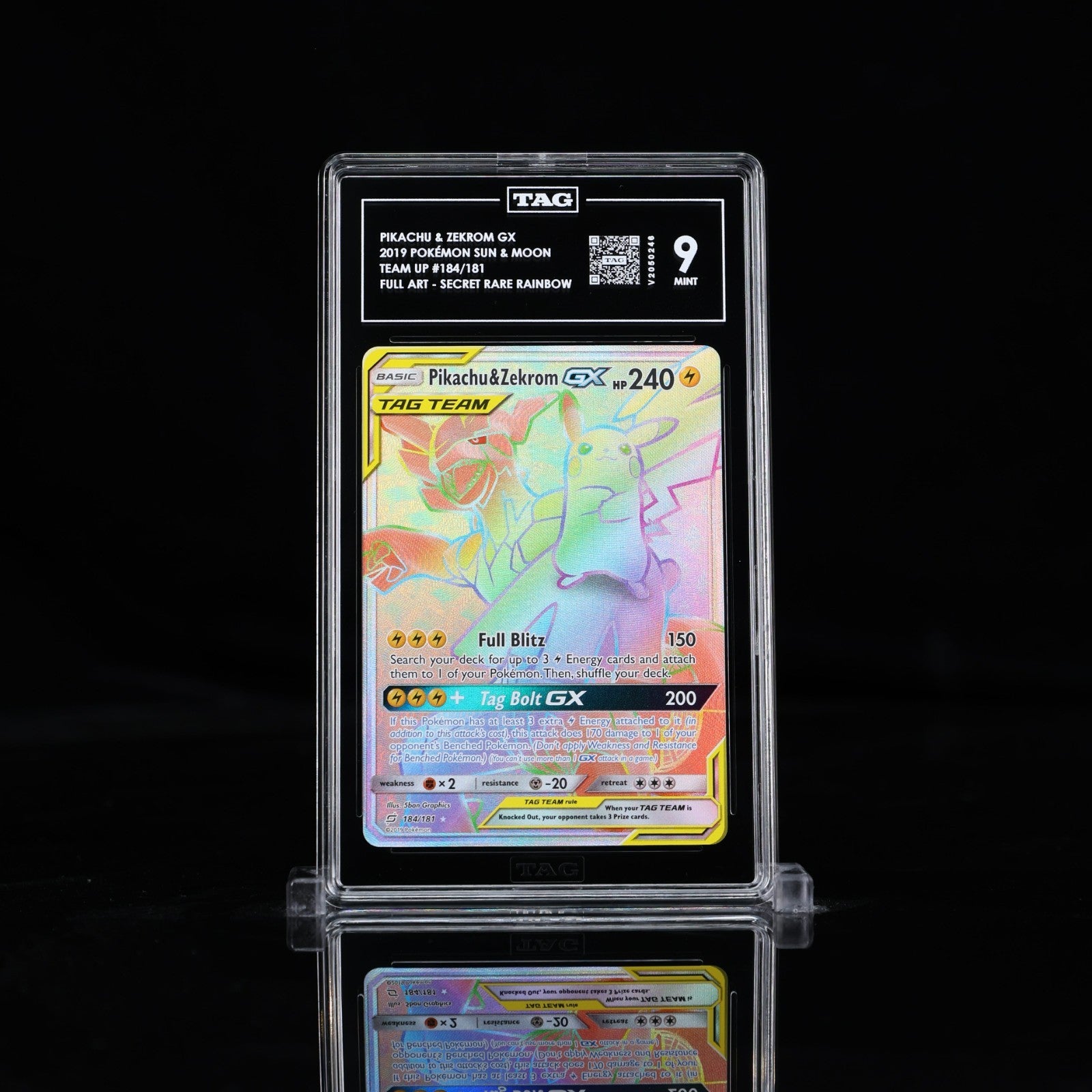 TAG 9 - Pikachu & Zekrom GX 184/181 Secret Rare  Pokemon Sun & Moon Team Up 2019