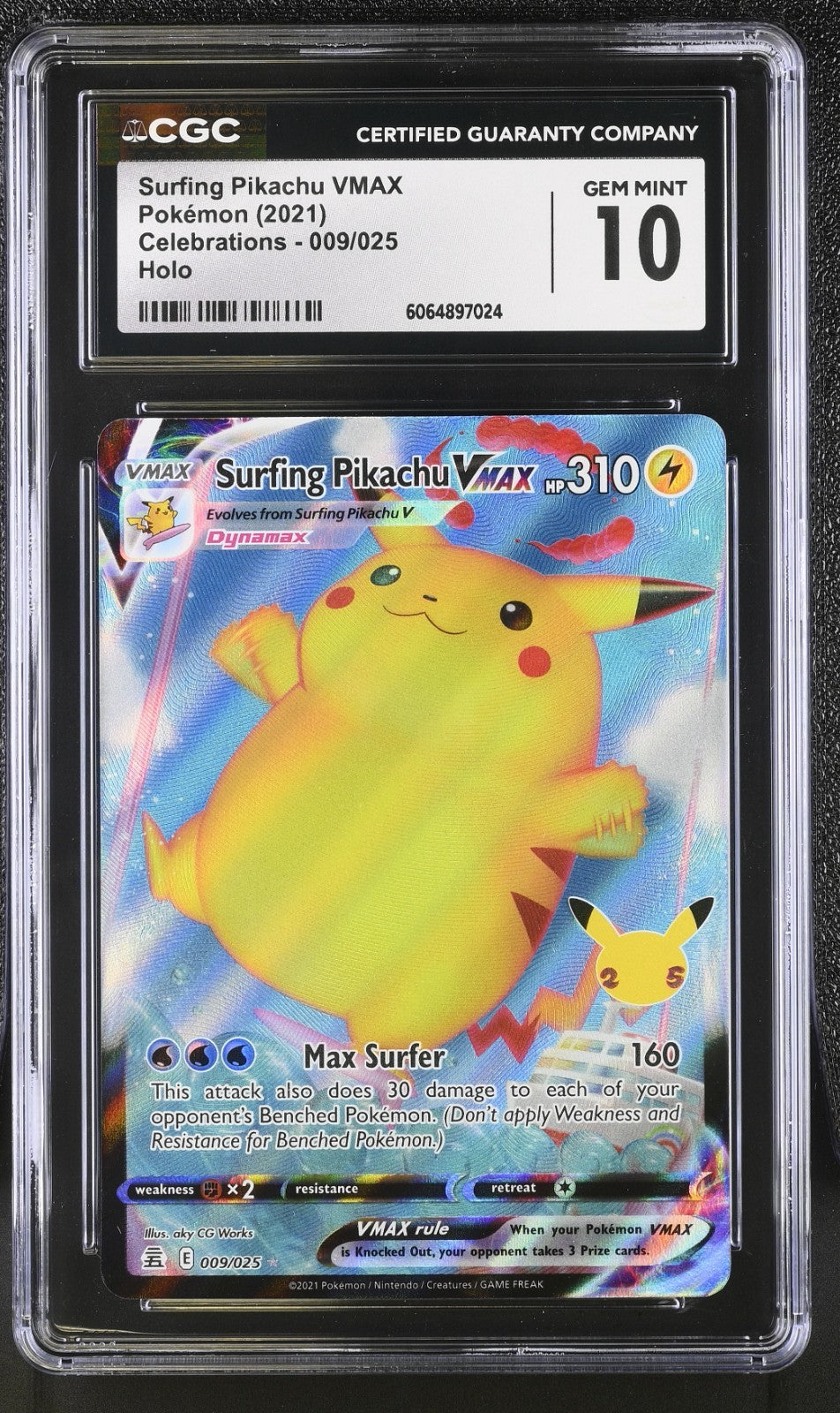 CGC 10 - Surfing Pikachu VMAX 009/025 - Pokemon Celebrations 25th Sword & Shield
