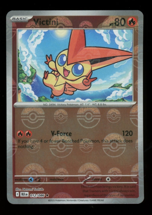 Victini 012/086 Poke Ball Reverse Holo Promo - Pokemon Black Bolt White Flare NM