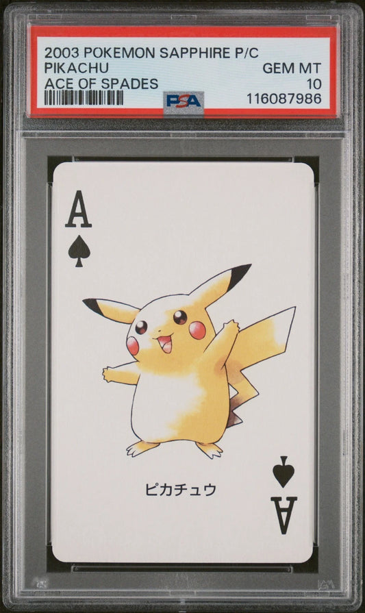 PSA 10 - Pikachu Ace of Spades Pokemon Sapphire Poker Playing Card 2003 POP 12!